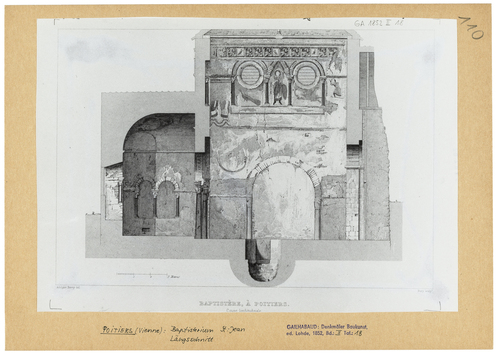 Vorschaubild Poiters: Baptisterium, Längsschnitt nach Gailhabaud, Denkmäler Baukunst, Bd. II, Tafel 18